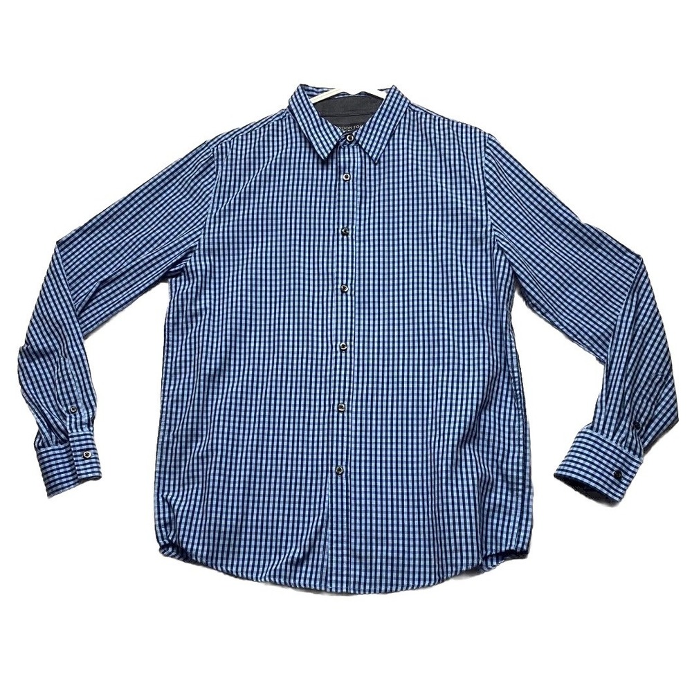 London Fog Shirt Mens Large Blue Gingham Check Long Sleeve Casual Button Up